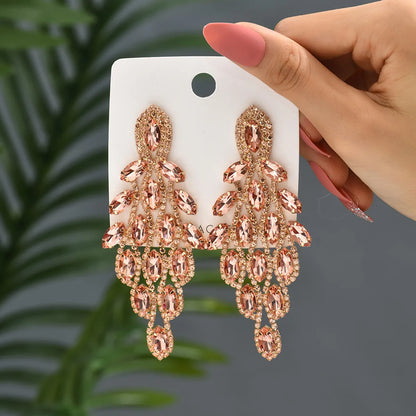 1 Pair Elegant Vacation Leaves Hollow Out Inlay Copper Alloy Artificial Gemstones Drop Earrings