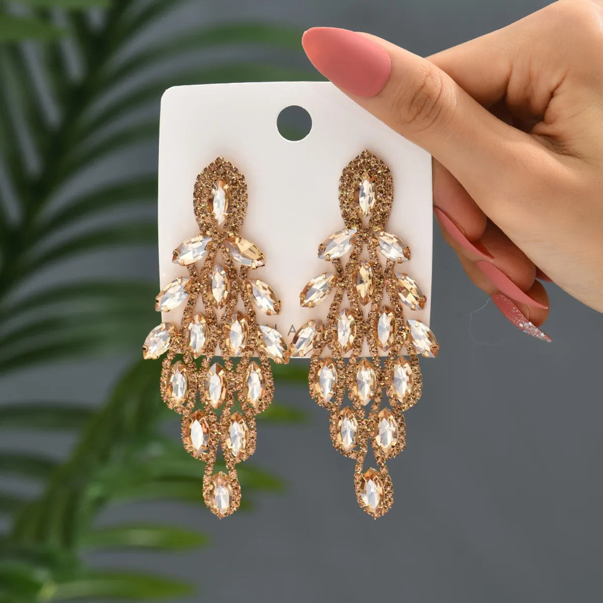 1 Pair Elegant Vacation Leaves Hollow Out Inlay Copper Alloy Artificial Gemstones Drop Earrings