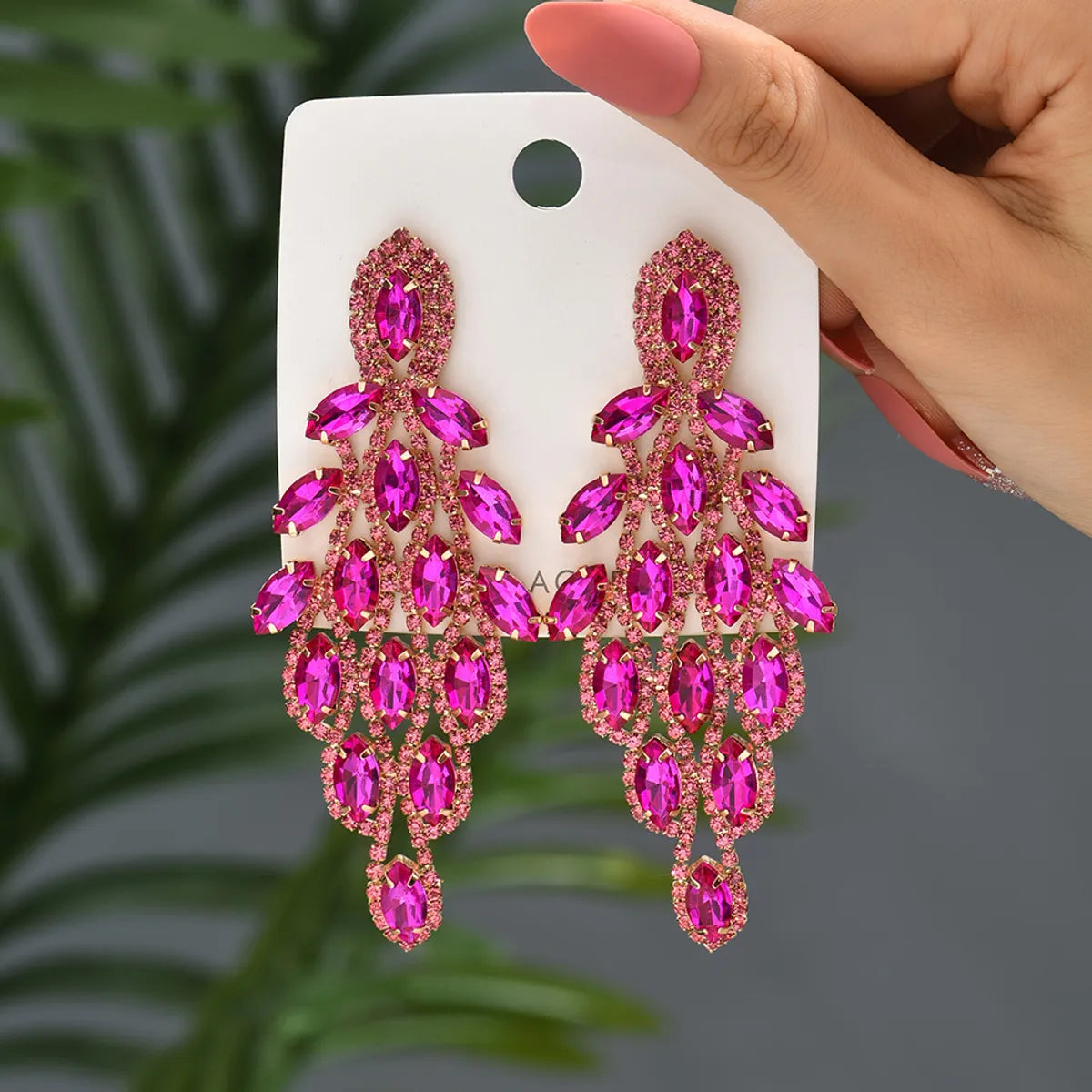 1 Pair Elegant Vacation Leaves Hollow Out Inlay Copper Alloy Artificial Gemstones Drop Earrings