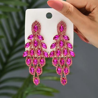 1 Pair Elegant Vacation Leaves Hollow Out Inlay Copper Alloy Artificial Gemstones Drop Earrings