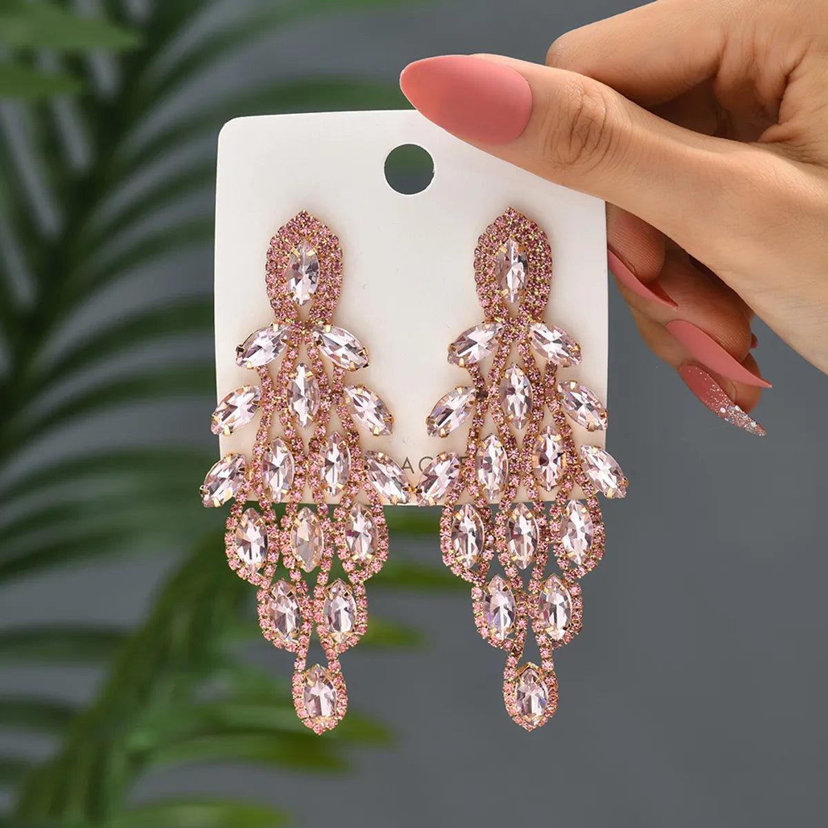 1 Pair Elegant Vacation Leaves Hollow Out Inlay Copper Alloy Artificial Gemstones Drop Earrings