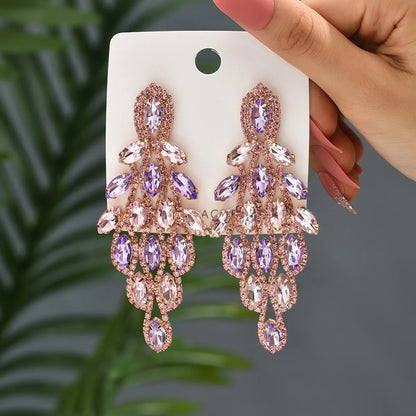 1 Pair Elegant Vacation Leaves Hollow Out Inlay Copper Alloy Artificial Gemstones Drop Earrings