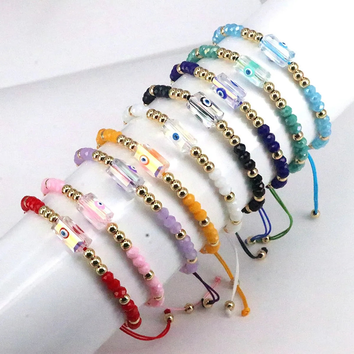 Elegant Vacation Simple Style Devil's Eye Square Crystal Copper Wholesale Bracelets