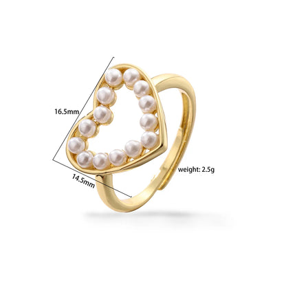 Elegant Vacation Simple Style Heart Shape Copper 18k Gold Plated Artificial Pearls Rings Necklace In Bulk