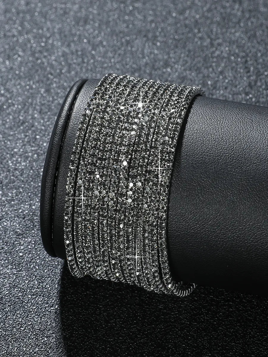 Elegant Vacation Solid Color Alloy Inlay Rhinestones Silver Plated Women's Bracelets