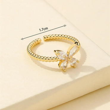 Elegant Vintage Style Butterfly Copper Gold Plated Zircon Open Rings In Bulk