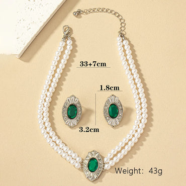 Elegant Vintage Style French Style Oval Silver Plated Artificial Gemstones Arylic Plastic Ferroalloy Wholesale Earrings Necklace