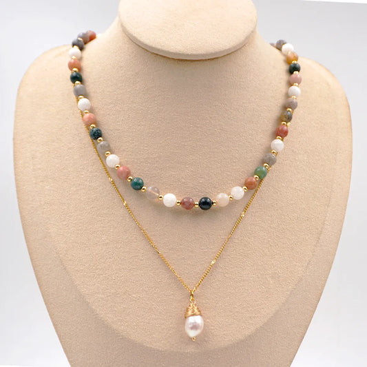 Elegant Vintage Style Geometric Agate Titanium Steel Beaded Plating Gold Plated Necklace