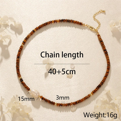 Elegant Vintage Style Geometric Freshwater Pearl Stone Beaded Plating 18k Gold Plated Choker