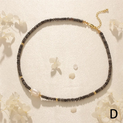 Elegant Vintage Style Geometric Freshwater Pearl Stone Beaded Plating 18k Gold Plated Choker