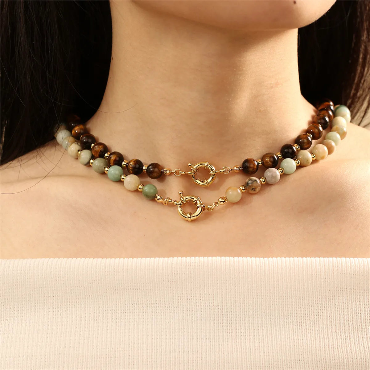 Elegant Vintage Style Geometric Stone Beaded Plating 18k Gold Plated Women's Necklace