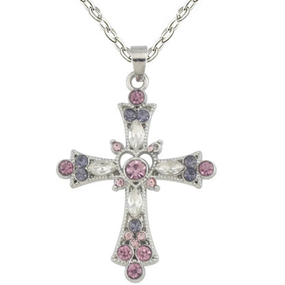 Elegant Vintage Style Lady Cross Alloy Plating Inlay Rhinestones Silver Plated Women'S Pendant Necklace