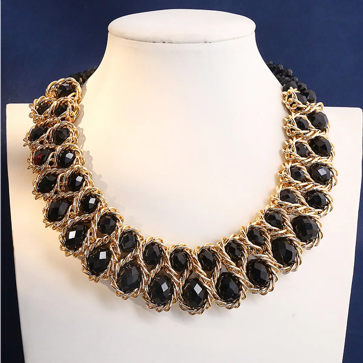 Elegant Vintage Style Lady Geometric Glass Ferroalloy Inlay Glass Women'S Double Layer Necklaces