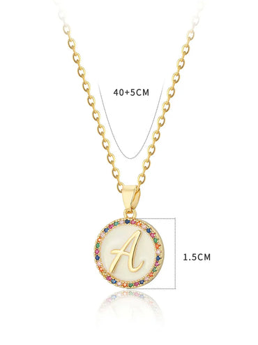 Elegant Vintage Style Letter Copper Plating Inlay Zircon 18k Gold Plated Pendant Necklace