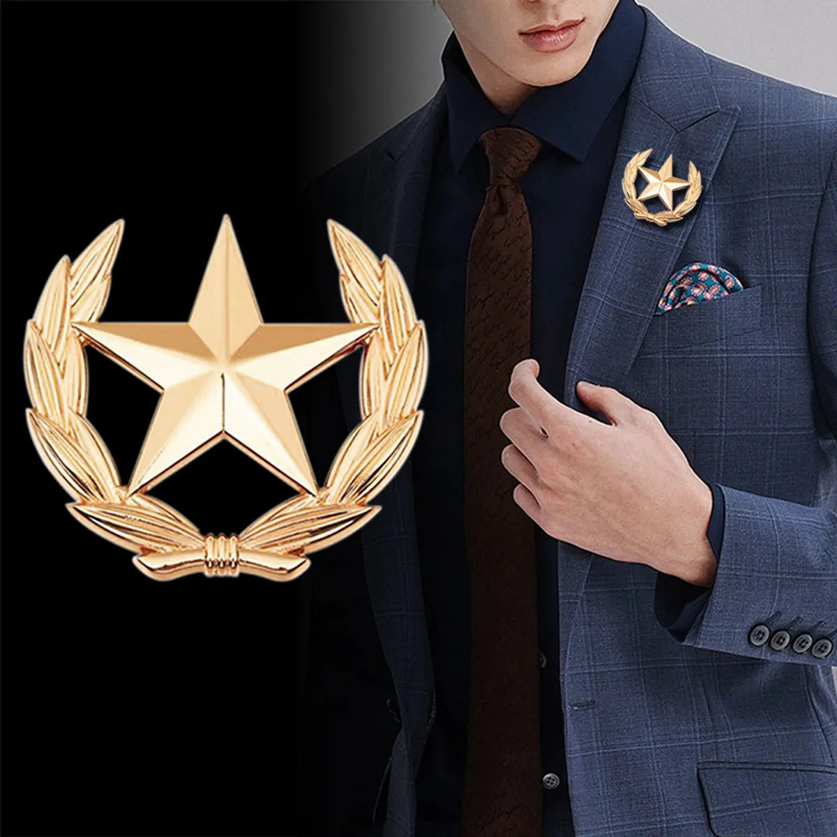 Elegant Vintage Style Pentagram Grain Zinc Unisex Brooches Collar Pin