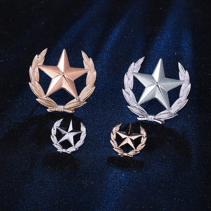 Elegant Vintage Style Pentagram Grain Zinc Unisex Brooches Collar Pin