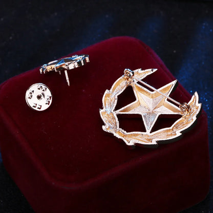 Elegant Vintage Style Pentagram Grain Zinc Unisex Brooches Collar Pin