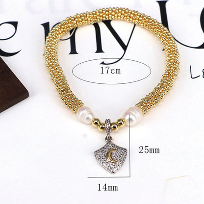 Elegant Vintage Style Star Moon Heart Shape 18K Gold Plated Zircon Artificial Pearl Copper Wholesale Bracelets