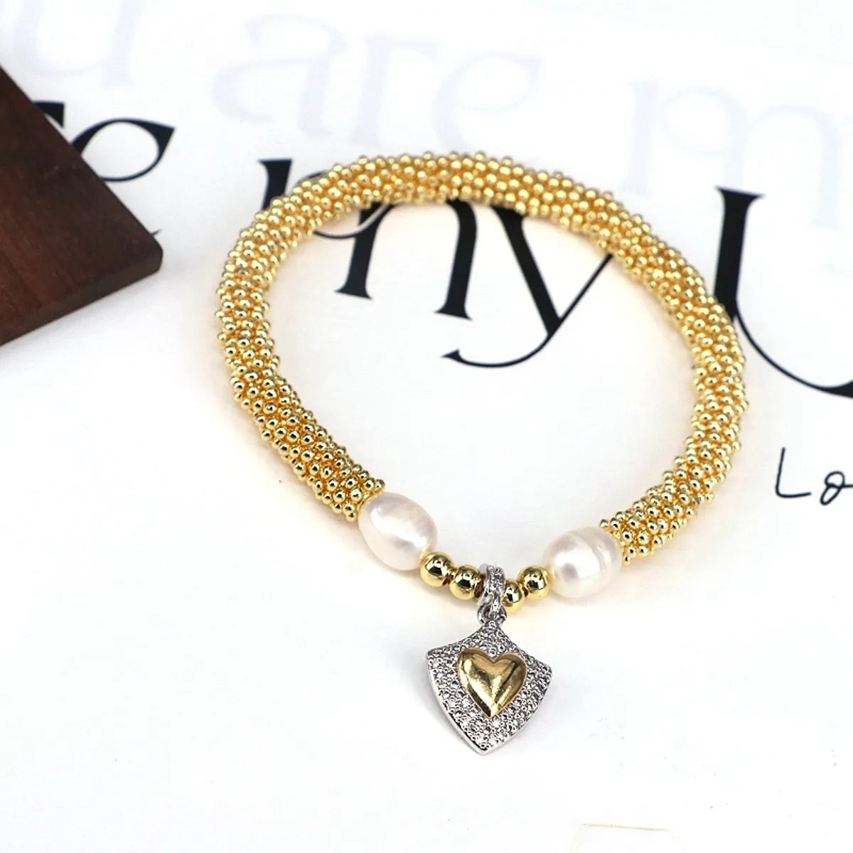 Elegant Vintage Style Star Moon Heart Shape 18K Gold Plated Zircon Artificial Pearl Copper Wholesale Bracelets