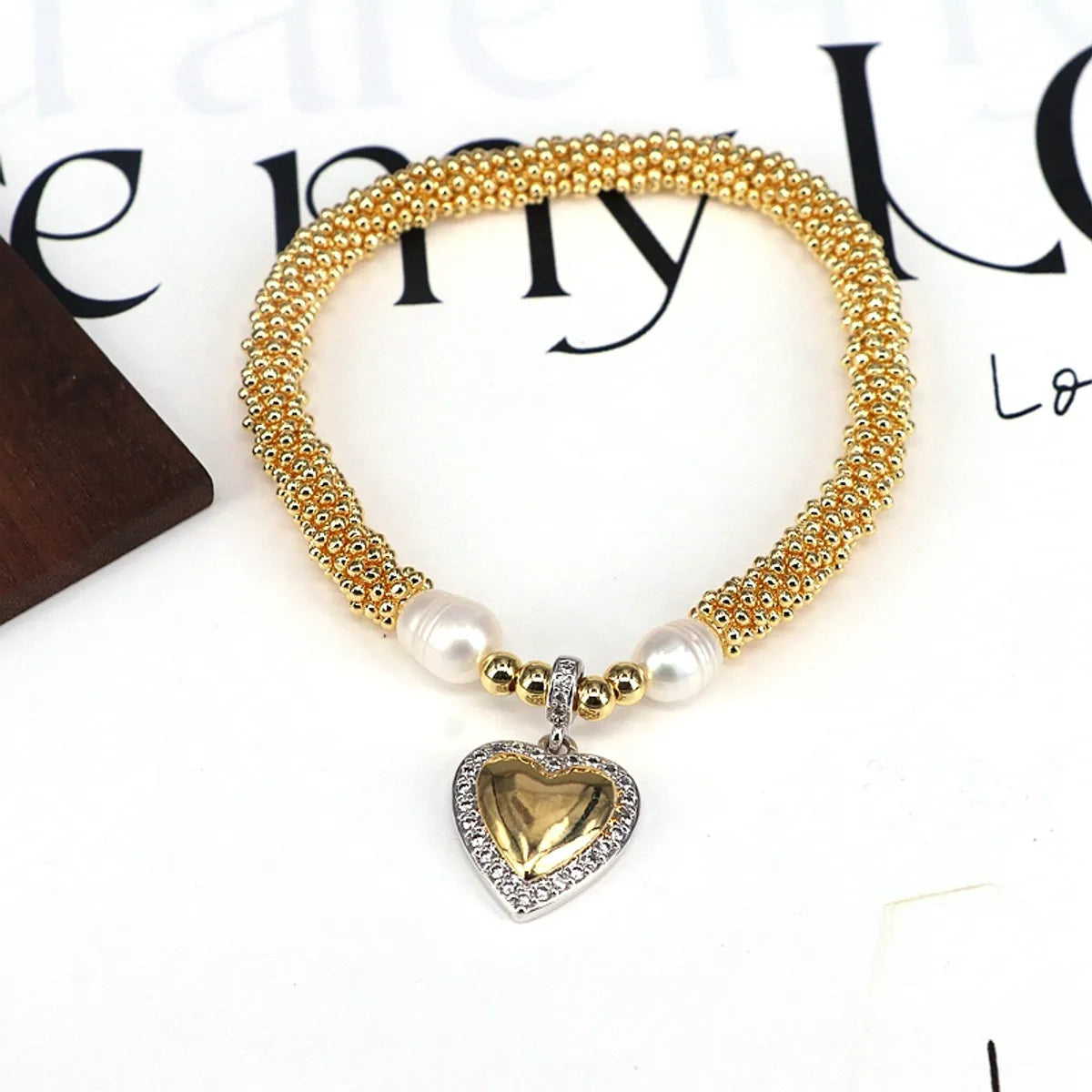 Elegant Vintage Style Star Moon Heart Shape 18K Gold Plated Zircon Artificial Pearl Copper Wholesale Bracelets