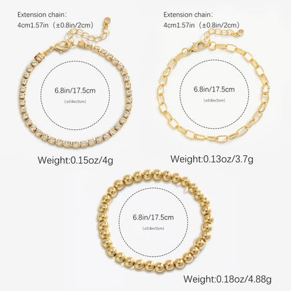 Elegant Vintage Style Streetwear Geometric 14K Gold Plated White Gold Plated Zircon Iron Wholesale Bracelets