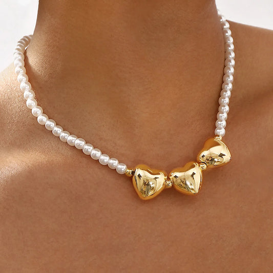 Elegant Vintage Style Sweet Heart Shape CCB Imitation Pearl Wholesale Necklace