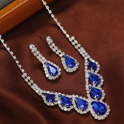 Elegant Water Droplets Alloy Inlay Artificial Diamond Women's Earrings Necklace