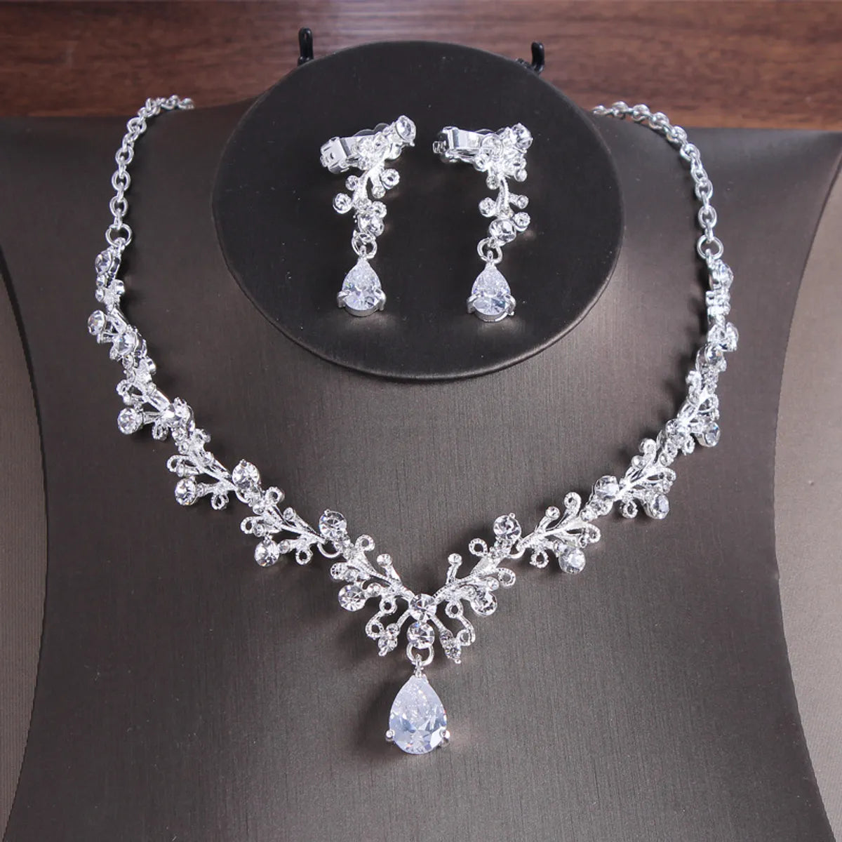 Elegant Water Droplets Alloy Inlay Crystal Rhinestones Women's Earrings Necklace