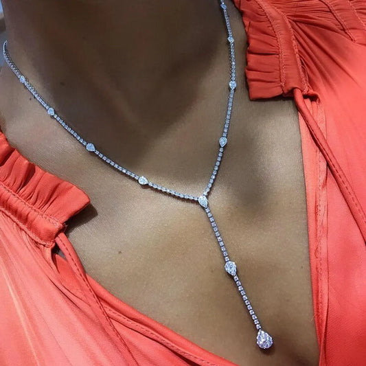 Elegant Water Droplets Alloy Tassel Plating Inlay Rhinestones Women's Long Necklace