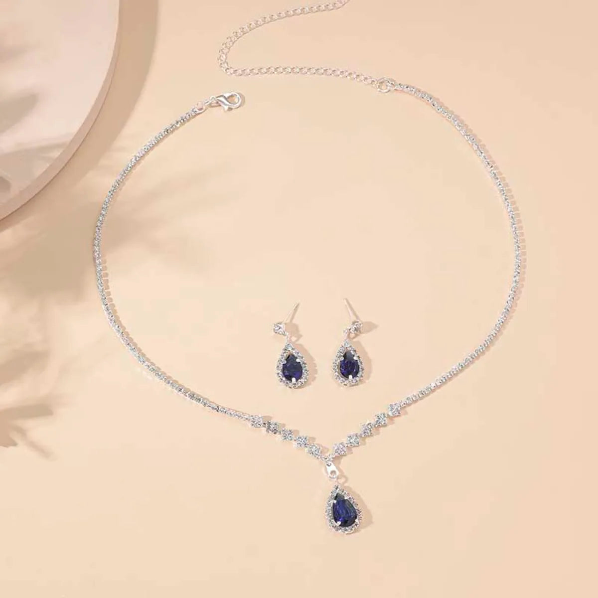 Elegant Water Droplets Ferroalloy Plating Inlay Zircon Silver Plated Women's Earrings Necklace