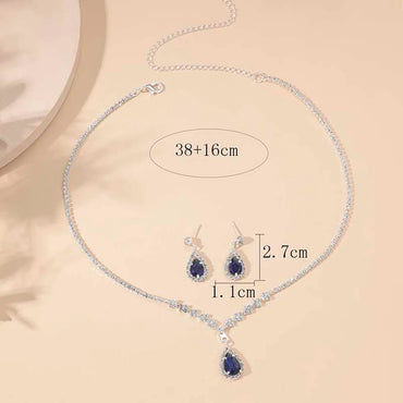 Elegant Water Droplets Ferroalloy Plating Inlay Zircon Silver Plated Women's Earrings Necklace