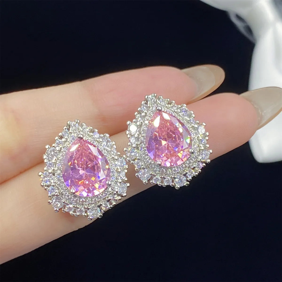 Elegant Water Droplets Flower Copper Plating Inlay Zircon Rings Earrings Necklace