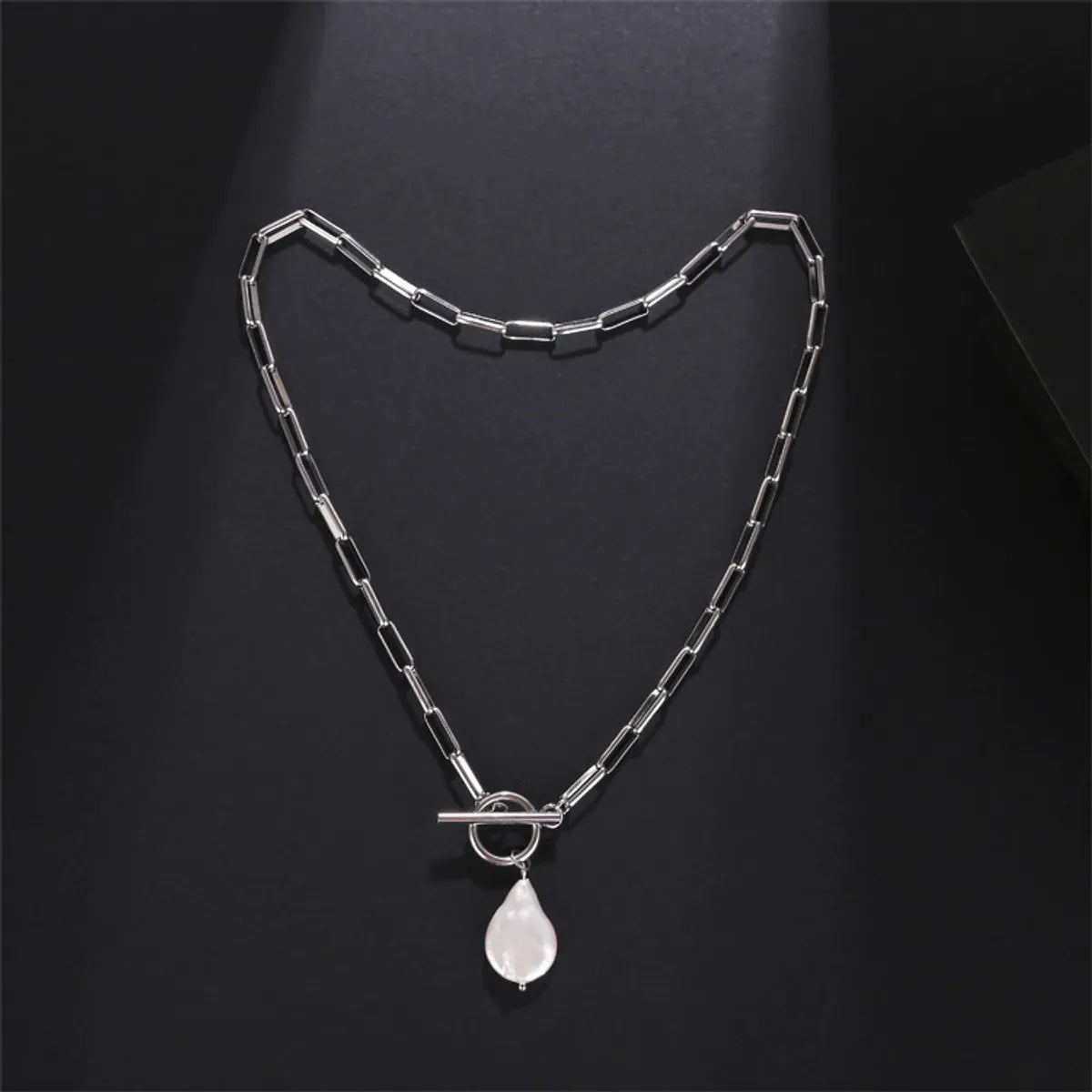 Elegant Water Droplets Stainless Steel Freshwater Pearl Toggle Pendant Necklace