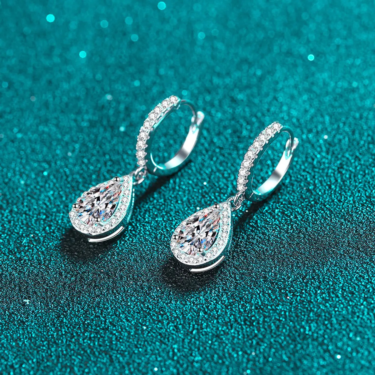 Elegant Water Droplets Sterling Silver Moissanite Zircon Drop Earrings In Bulk