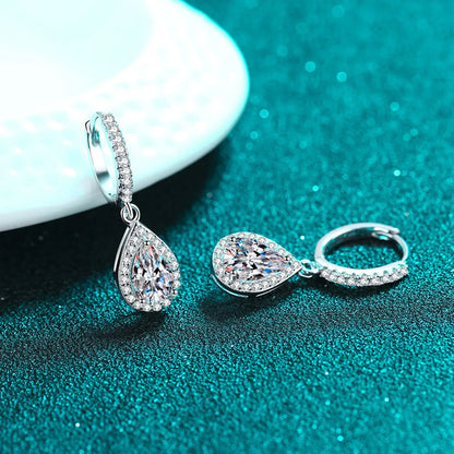 Elegant Water Droplets Sterling Silver Moissanite Zircon Drop Earrings In Bulk