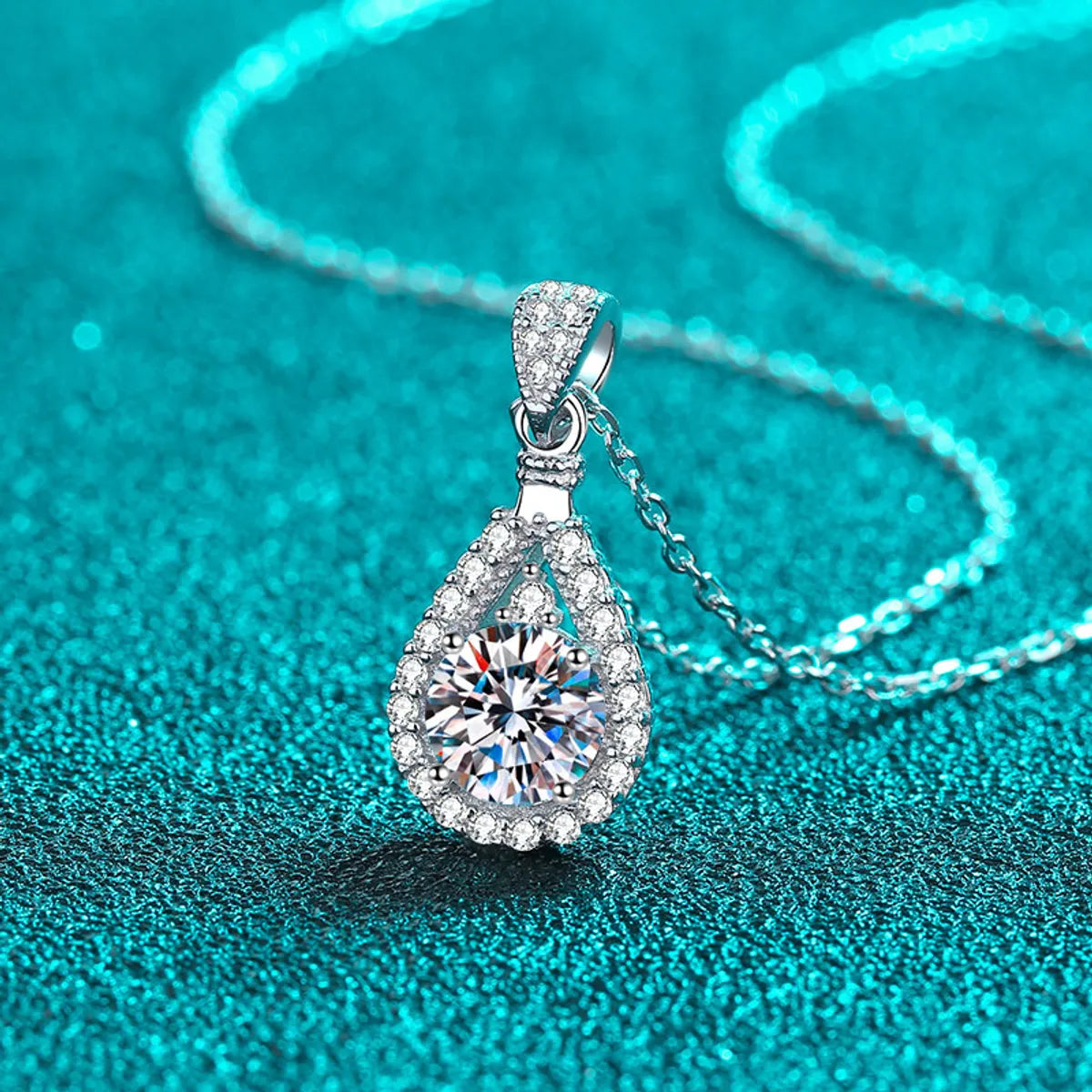 Elegant Water Droplets Sterling Silver Moissanite Zircon Pendant Necklace In Bulk