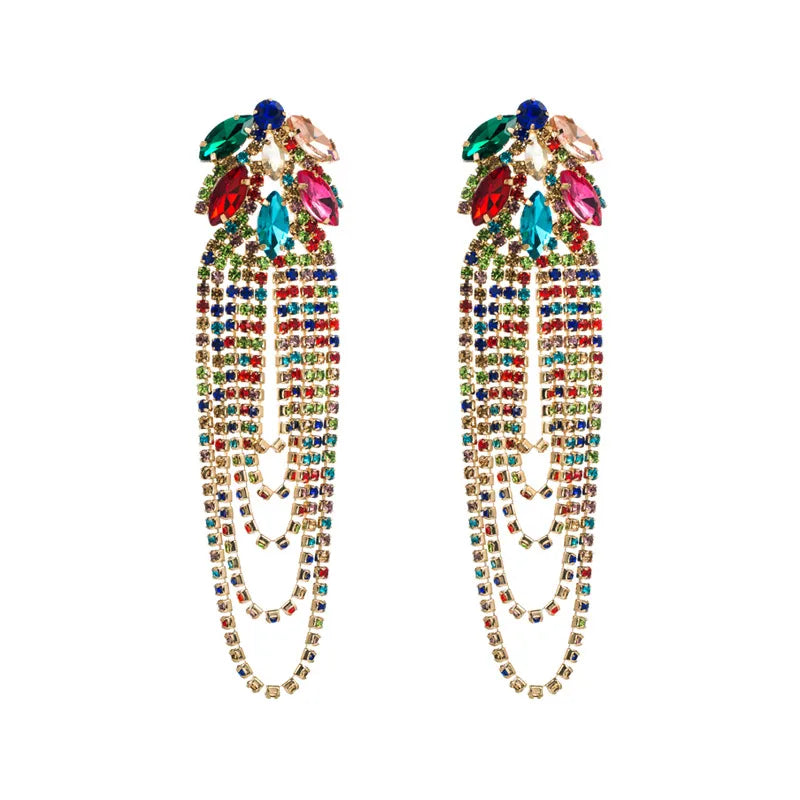 Elegant Water Droplets Tassel Alloy Rhinestone Glass Women'S Drop Earrings 1 Pair