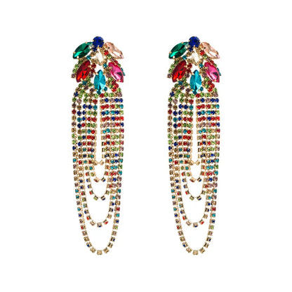 Elegant Water Droplets Tassel Alloy Rhinestone Glass Women'S Drop Earrings 1 Pair