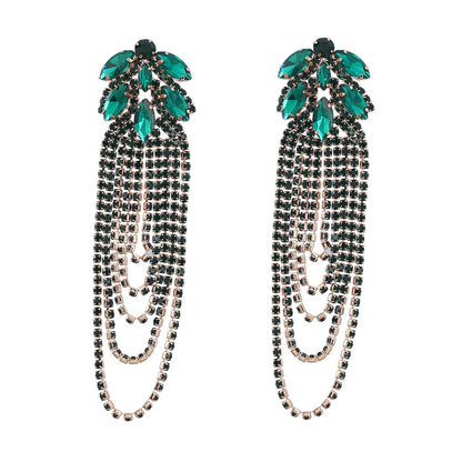 Elegant Water Droplets Tassel Alloy Rhinestone Glass Women'S Drop Earrings 1 Pair