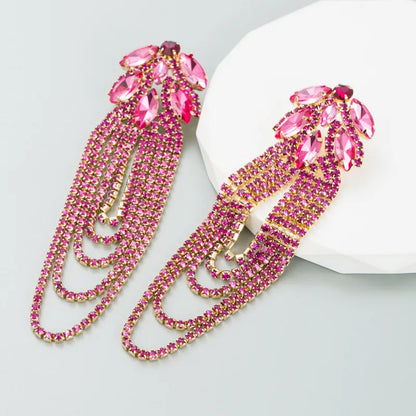 Elegant Water Droplets Tassel Alloy Rhinestone Glass Women'S Drop Earrings 1 Pair