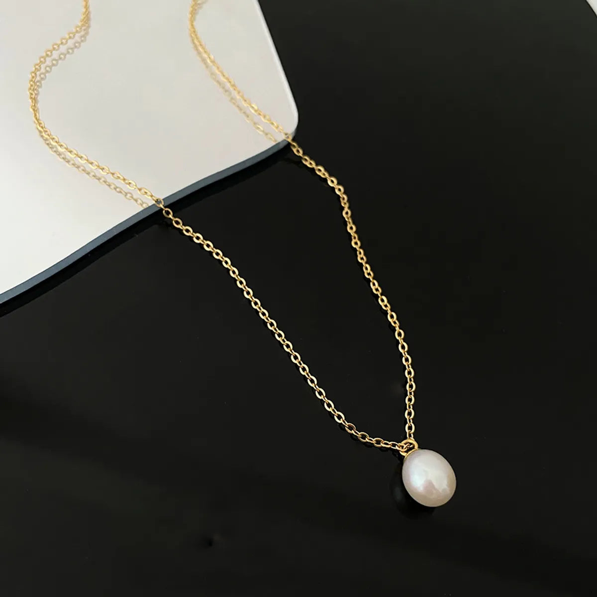 Elegant Water Droplets Titanium Steel Plating Pearl Necklace