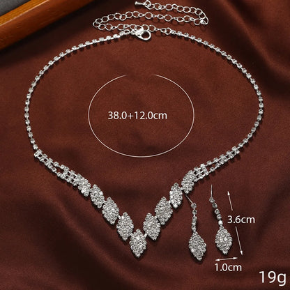 Elegant Wedding Bridal Rhombus Alloy Inlay Rhinestones Women's Earrings Necklace