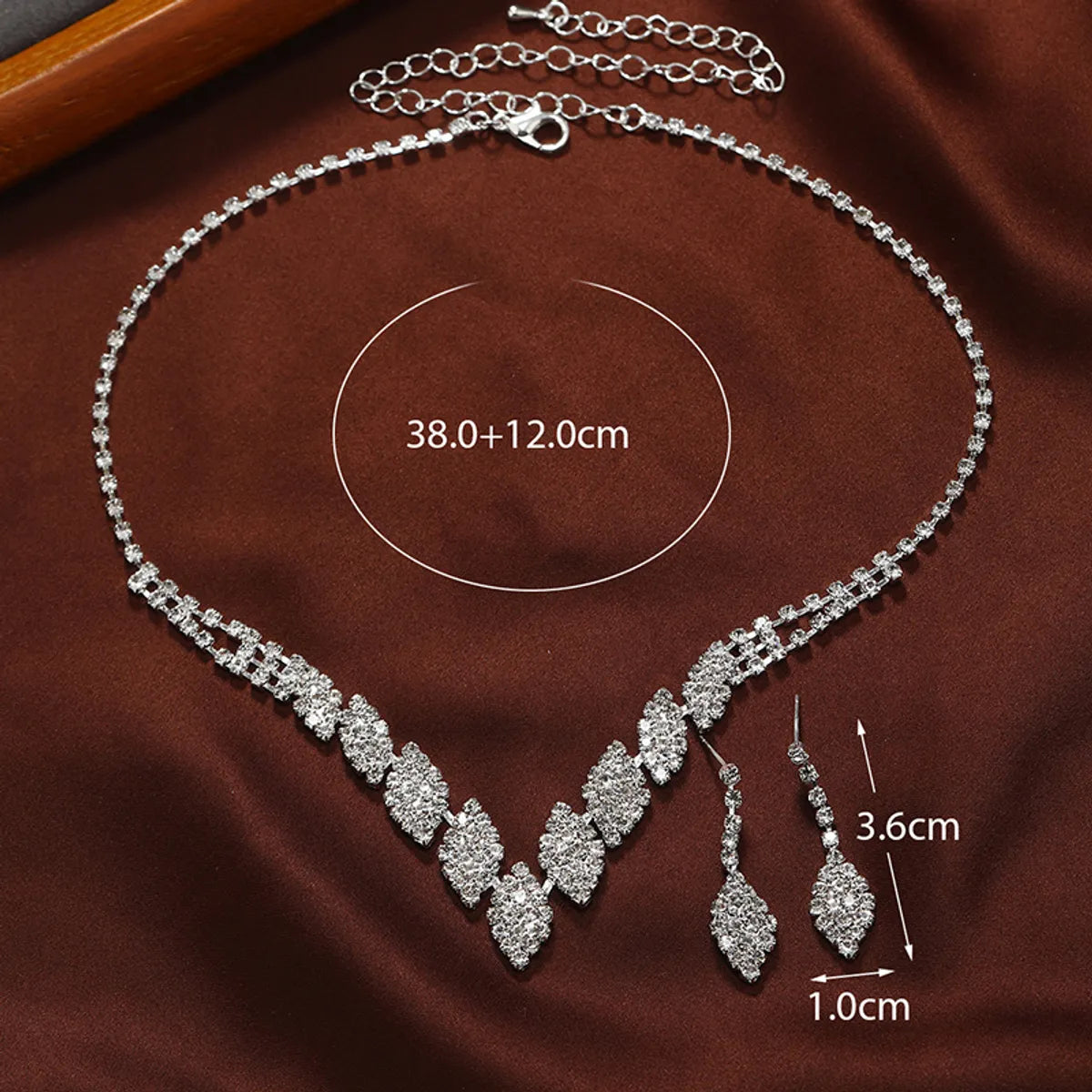 Elegant Wedding Bridal Rhombus Alloy Inlay Rhinestones Women's Earrings Necklace