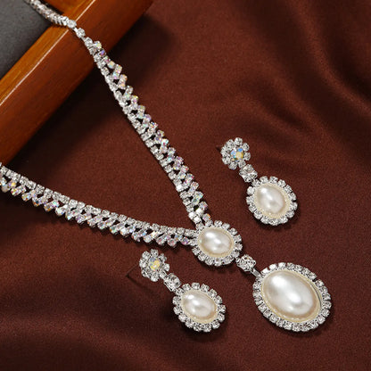 Elegant Wedding Bridal Solid Color Flower Alloy Inlay Artificial Pearls Artificial Diamond Women's Jewelry Set