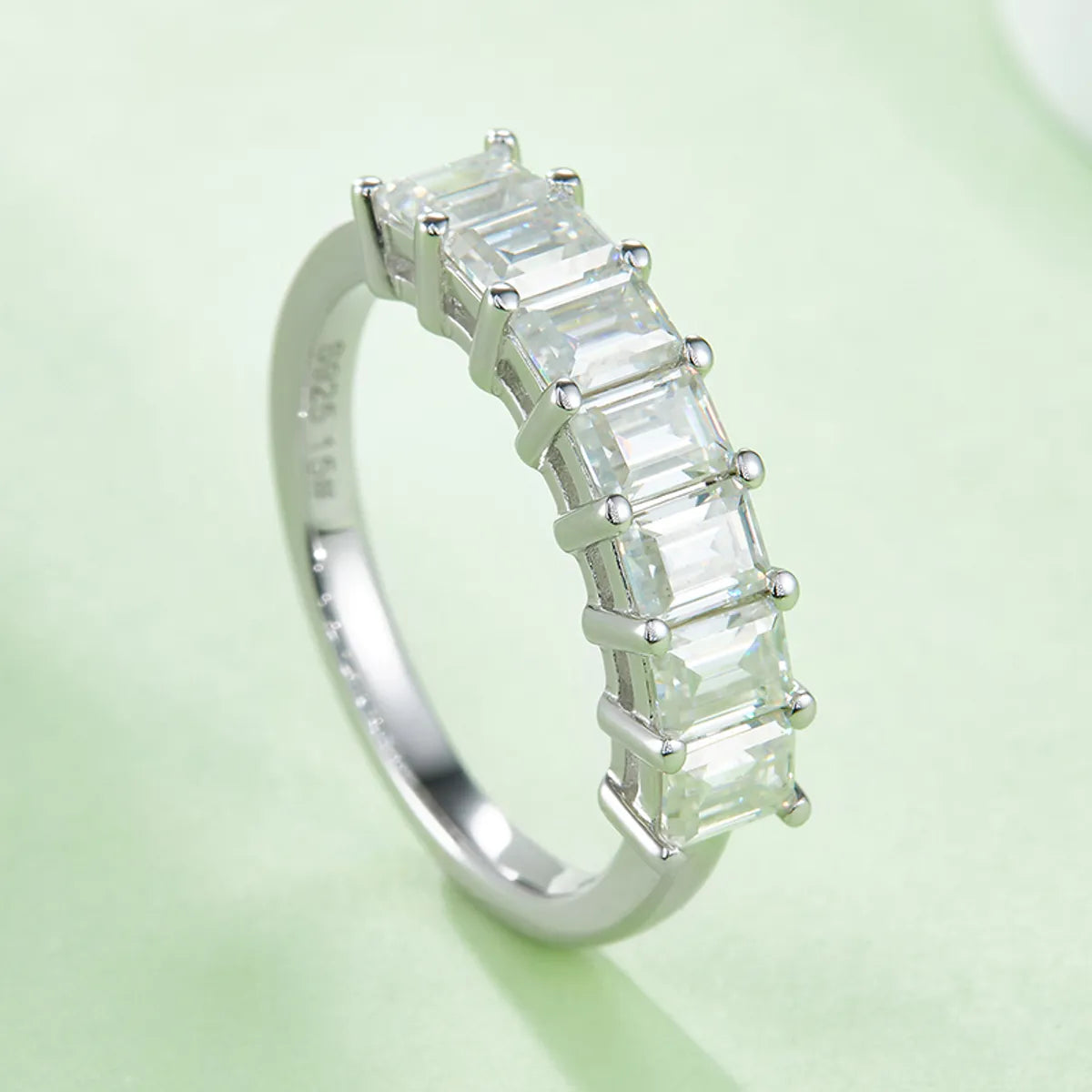 Elegant Wedding Classic Style Geometric Sterling Silver Rhodium Plated Moissanite Rings In Bulk