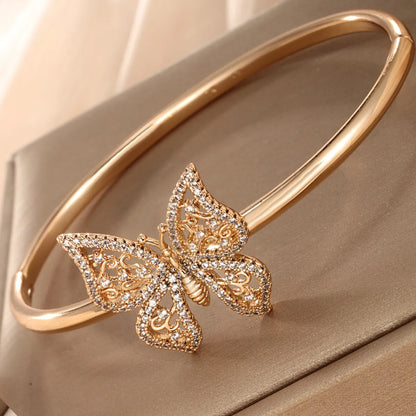 Elegant Xuping Butterfly Alloy Plating Inlay Artificial Diamond 18k Gold Plated Women's Bangle