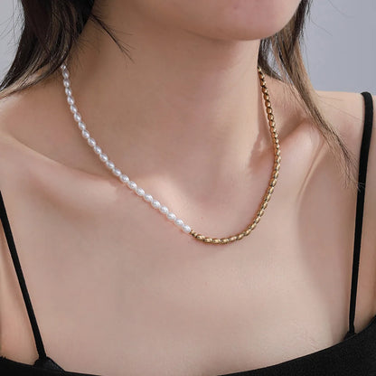 Elegant Xuping Simple Style Geometric 14k Gold Plated Artificial Pearls Copper Alloy Wholesale Necklace