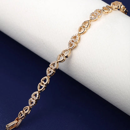 Elegant XUPING Simple Style Round Heart Shape Rectangle Alloy Copper Plating Inlay Artificial Diamond 18K Gold Plated Women'S Bracelets