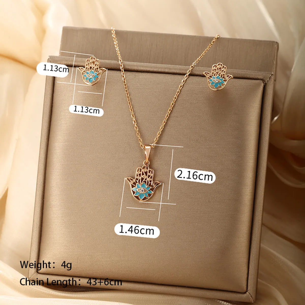 Elegant Xuping Streetwear Palm Water Droplets Lotus Alloy Plating Inlay Artificial Gemstones 18k Gold Plated Women'S Earrings Necklace