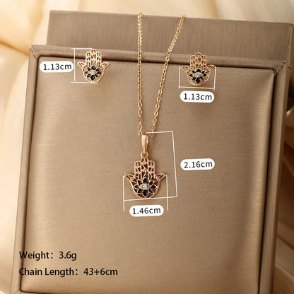 Elegant Xuping Streetwear Palm Water Droplets Lotus Alloy Plating Inlay Artificial Gemstones 18k Gold Plated Women'S Earrings Necklace